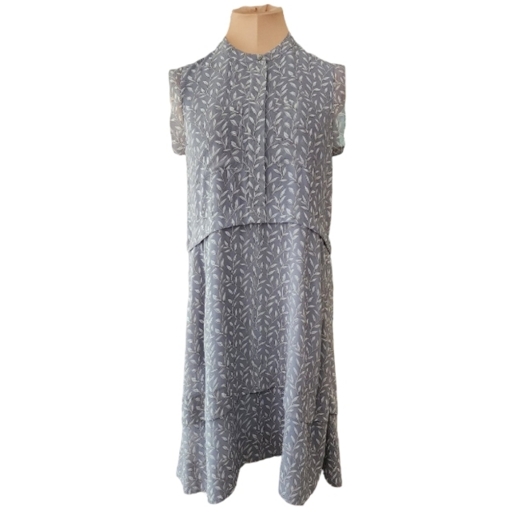 Madewell Leaf Print Sleeveless Overlay Dress Gray White Size‎ 2 (Fall 2014)